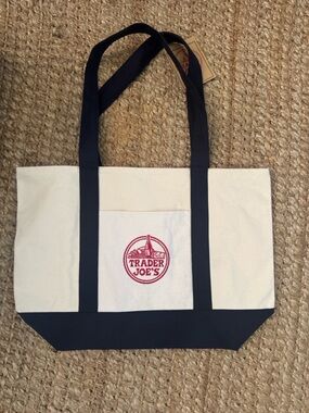 Trader Joe's Canvas large Tote Bag in Cream and Navy